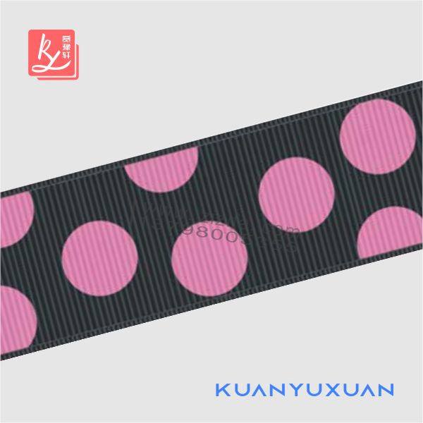 Black grosgrain ribbon printed with polka dots