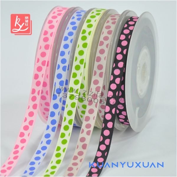 Grosgrain ribbon printed polka dots in multiple colors