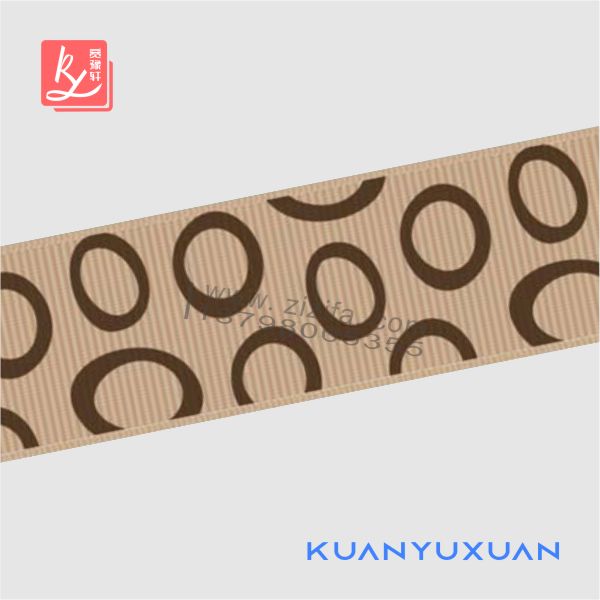 Printed circles on grosgrain ribbon in khaki color
