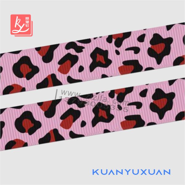 Leopard print on pink grosgrain ribbon